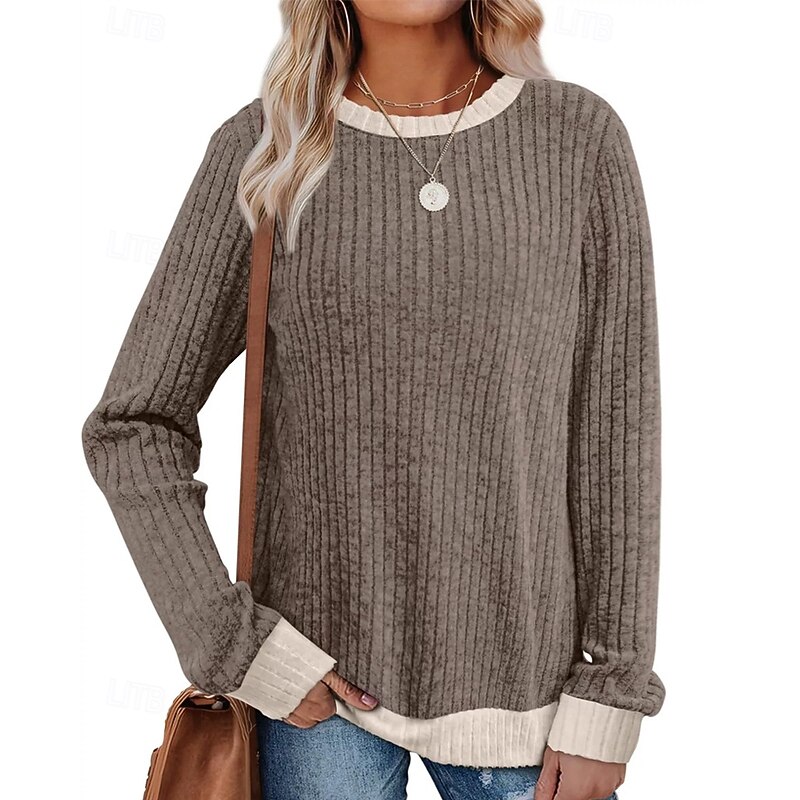 Women's Sweater Pullover Daily Stylish Casual Color Block Ribbed Crew Neck Knitted Long Sleeve Regular Tops Knit Daily Holiday Going out Black Red Fall Winter2