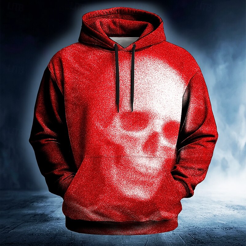 Halloween Men's Ghost 3D Hoodie Sweatshirt Punk Exaggerated Long Sleeve Crew Neck Club Streetwear Red Blue Drawstring Fall Winter Designer2