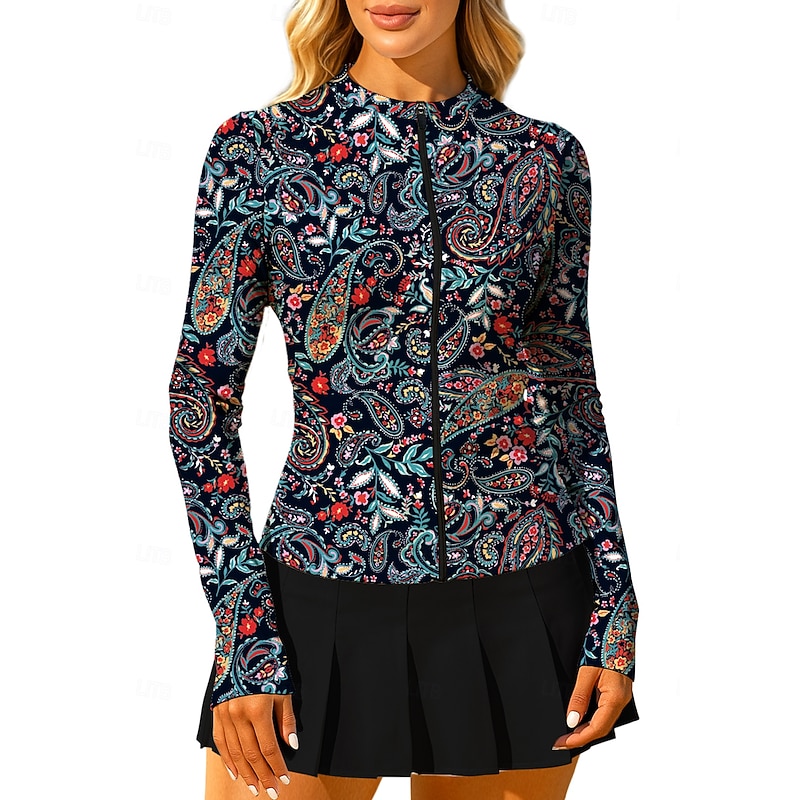 Women's Unisex Paisley Tops Sport Shirt Tennis Shirt Tennis Top Long Sleeve Zipper Floral UPF50+ UV Resistant High Elasticity Moisture Wicking Breathable Volleyball Tennis Golf Round Stand Collar Tee3