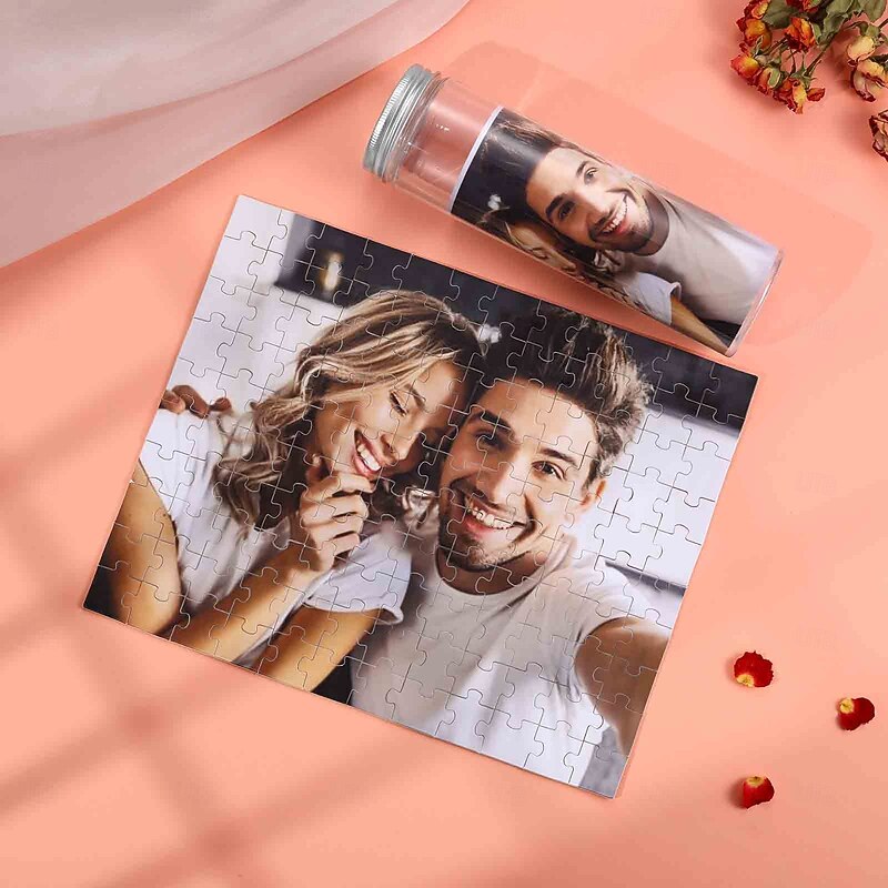 Personalized Photo Puzzle Gift in a Tin, Custom 70pcs/120pcs Jigsaw Puzzle with Picture, Unique Gift for Couples, Birthday, Anniversary, Valentine's Day, Christmas, Mother's Day