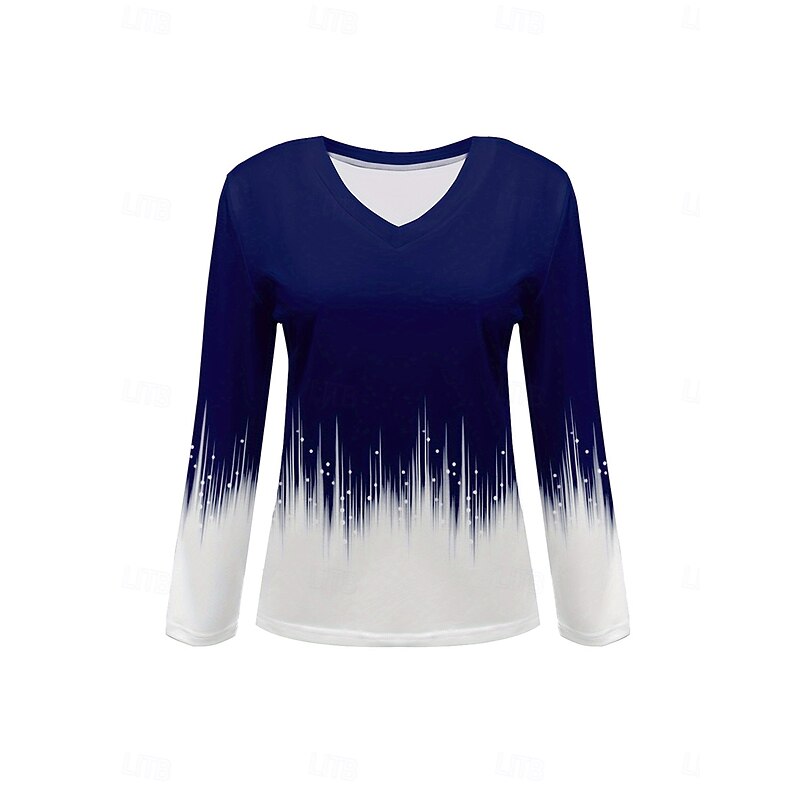 Women's T Shirt Ombre Graphic Abstract Vintage Stylish Classic Long Sleeve V Neck Regular Tops Daily Print Navy Blue Spring Fall Winter3
