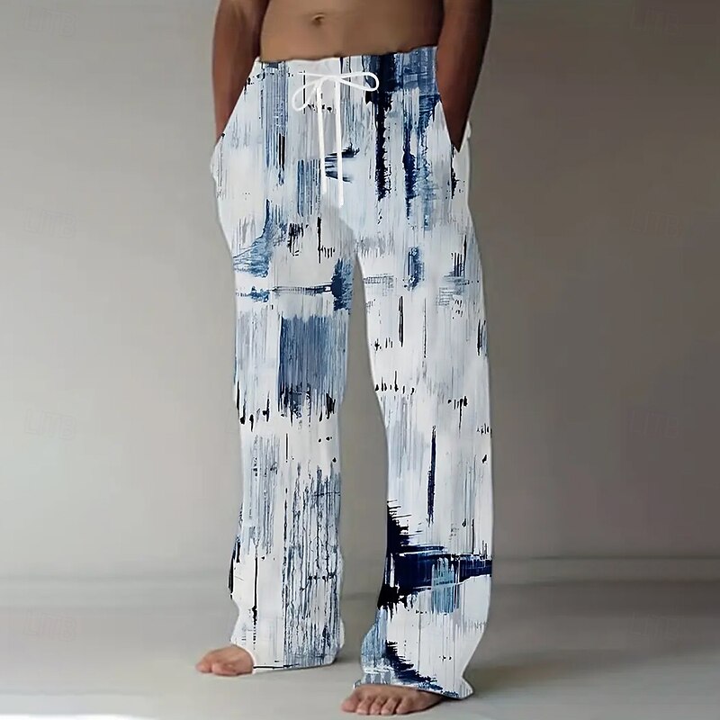 Men's Gradient Color Abstract Art Trousers Baggy Pants Casual Pants Mid Waist Casual Outdoor Vacation Elastic Drawstring Waist Linen-Like Pants with Pockets Spring Fall 3D Print Black Blue Green4