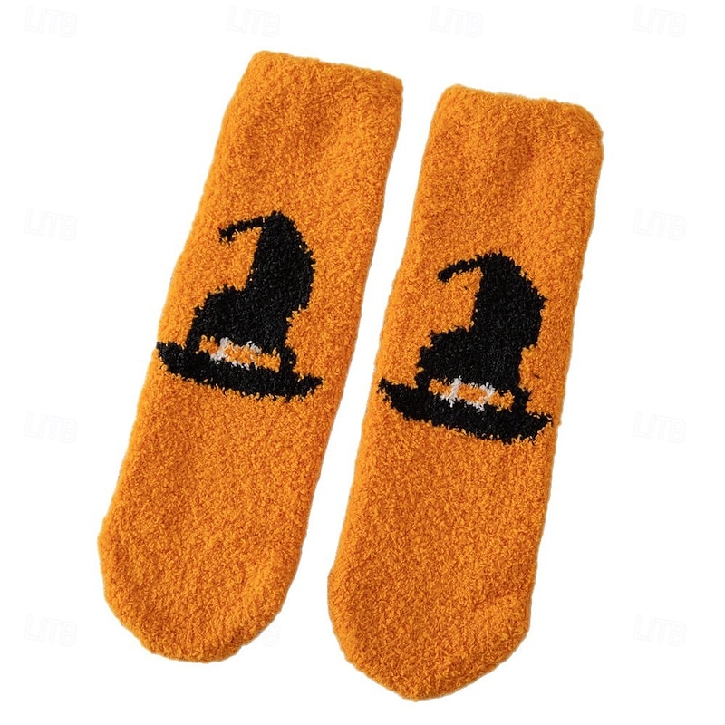 Halloween Series Trendy Wome's Coral Fleece Socks, Autumn Winter Thick Warm Floor Socks, Cozy Sleep and Slouch Socks4