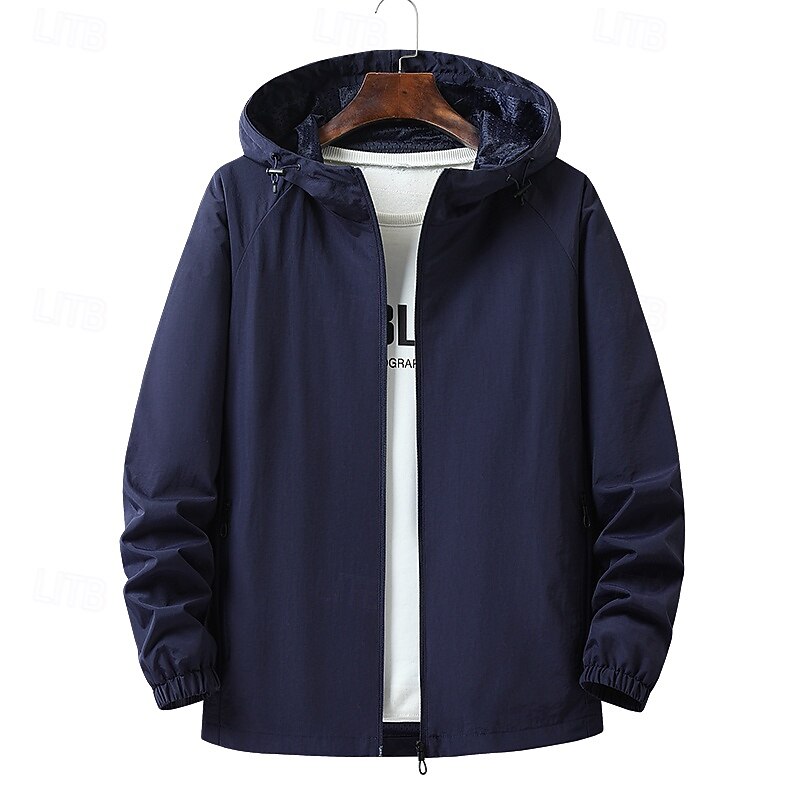 Men's Jacket Casual Jacket Outdoor Vacation Warm Zipper Pocket Fall Winter Plain Fashion Streetwear Standing Collar Regular Black Khaki Army Green Dark Blue Jacket3