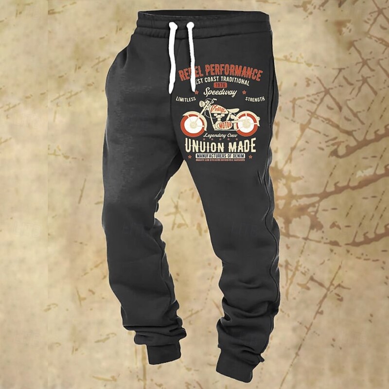 Men's Motorcycle Letter Print Sweatpants Joggers Trousers Mid Waist Drawstring Elastic Waist Vintage Retro Jogging Streetwear Workout Athletic Sweatpants with Pockets Spring Fall 3D Print Black 13