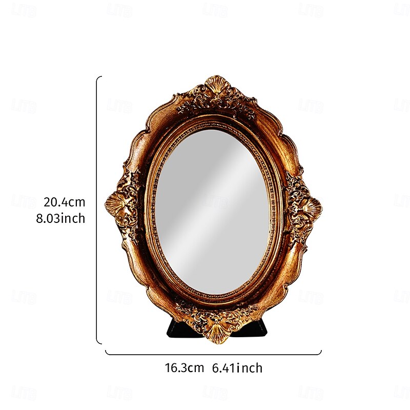 Vintage Oval Mirror with Antique Bronze Resin Frame – Baroque-Style Decorative Mirror for Vanity, Jewelry Display, or Photography Prop2