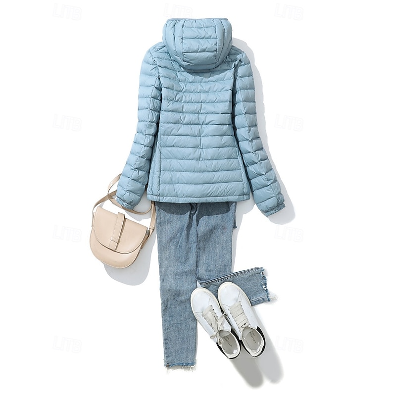 Women's Down Jacket Warm Comfortable Zipper Pocket Fashion Plain Going out Weekend Zipper Regular Hooded Regular Fit Long Sleeve Outerwear Yellow Pink Red Fall Winter2