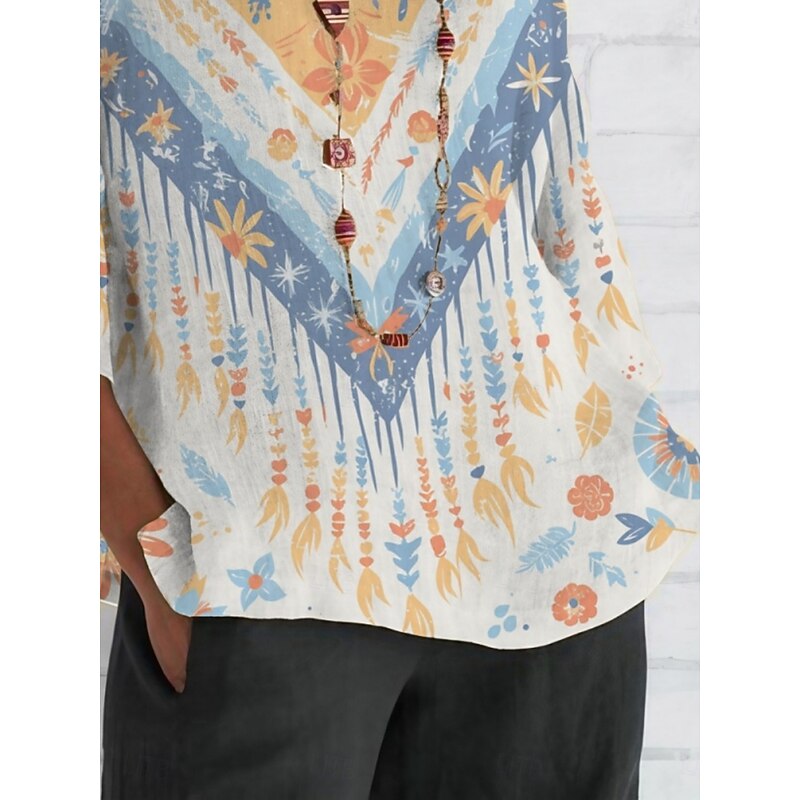 Women's Shirt Floral Daily Casual 3/4 Length Sleeve Crew Neck Regular Tops Daily Holiday Print Blue Summer Spring Fall2
