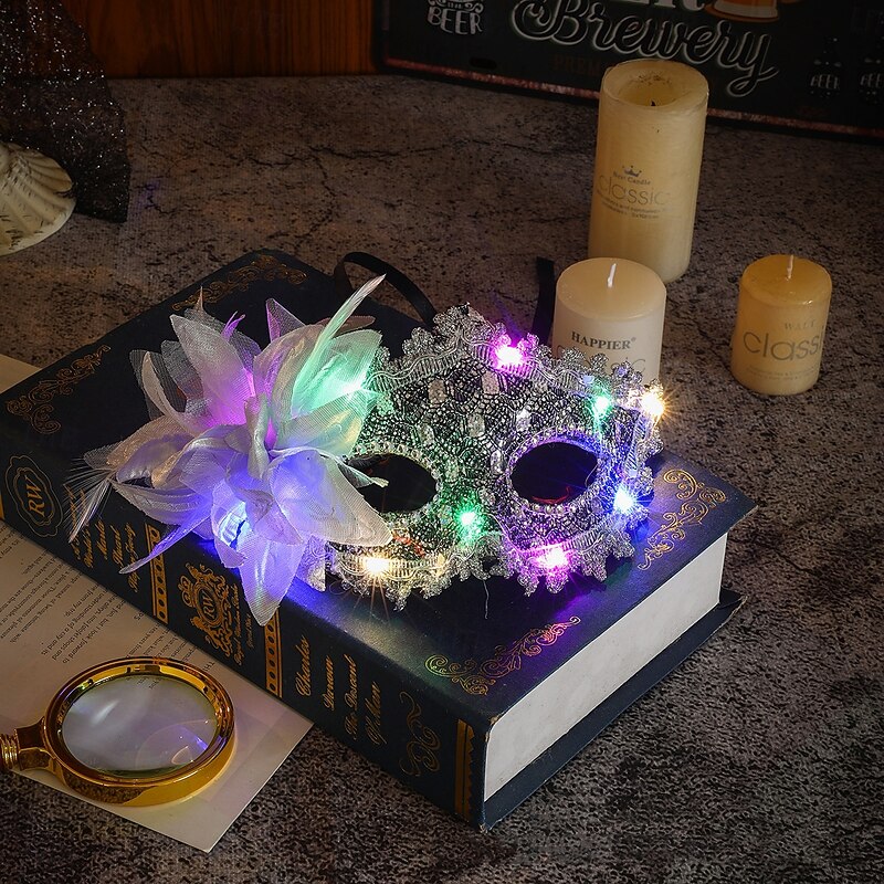 1 Pc 17 * 9CM Halloween Side Flower Princess Luminous Mask New Venice Lily Ball Half Face Mask Halloween Mask2