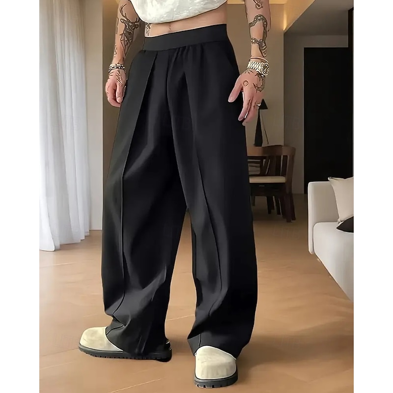 Men's Trousers Casual Pants Pocket Elastic Waist Plain Comfort Sports Outdoor Daily Fashion Casual Black Grey Micro-elastic3