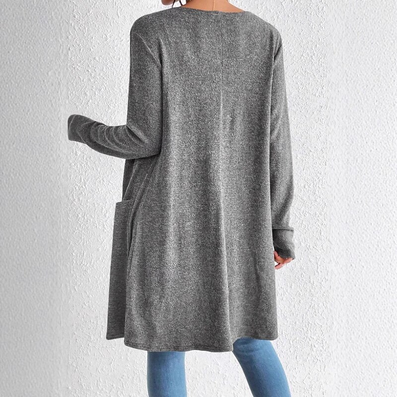 Women's Winter Coat Comfortable Knitting Open Front Fashion Minimalism Plain Outdoor Vacation Home Office Long V Neck Regular Fit Long Sleeve Outerwear Black Brown Grey Spring Fall2