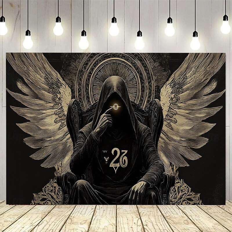 Halloween Backdrop Grim Reaper Tapestry, Gothic Death Angel Wall Hanging, Spooky Black and White Skeleton Backdrop for Haunted House, Horror Party Decoration, Creepy Wall Art for 2025 Halloween Bedroom Living Room2