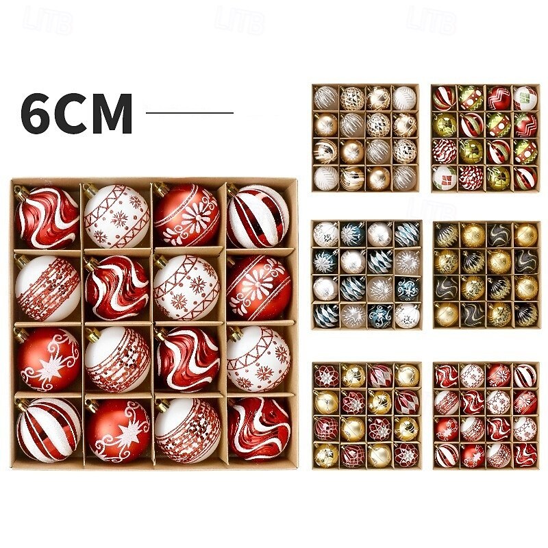 16 pcs Christmas Tree Balls Baubles Ornaments, 6 cm/2.36 inch Xmas Decoration, European Style Painted Hanging Set