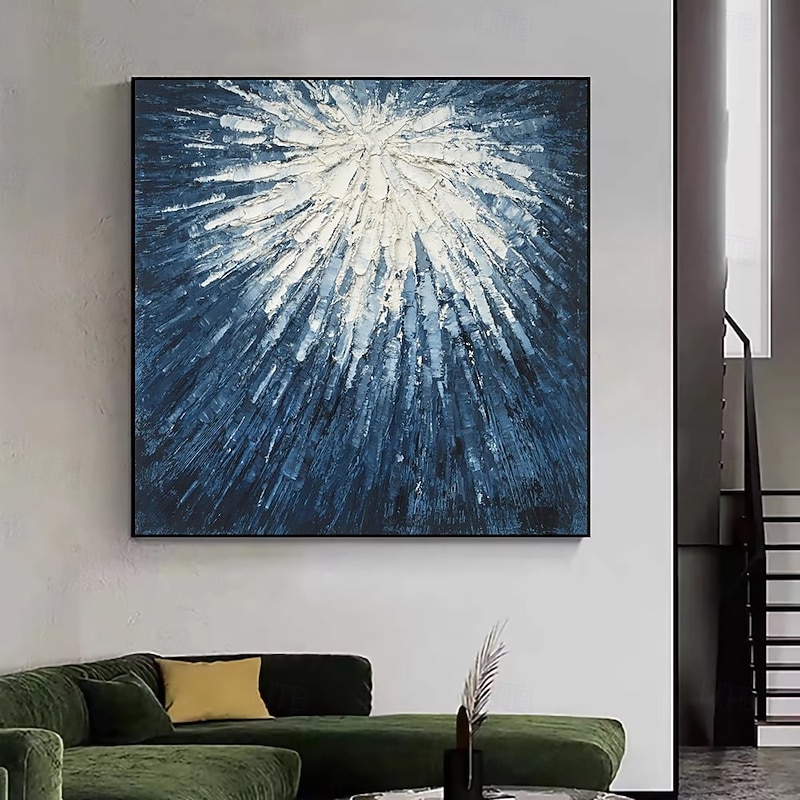 Handmade Oil Painting Canvas Wall Art Decoration Modern Blue and White Abstract Texture for Home Dining Room Decor Rolled Frameless Unstretched Painting2