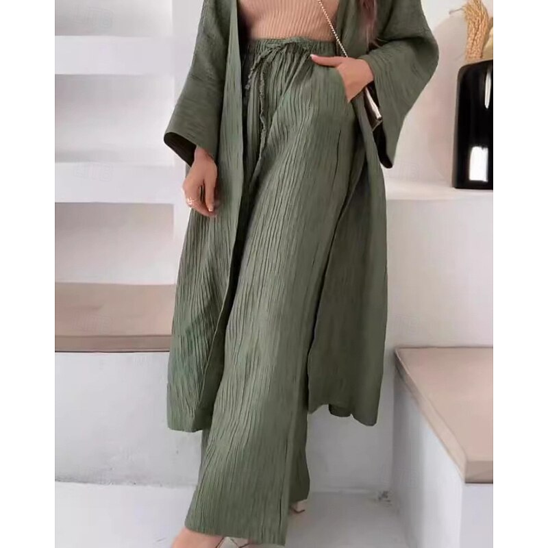 Women's Active Fashion Blouse Pants Sets Long Sleeve V Neck Solid Color Split Thigh Going out Casual Daily Dark Green Brown Khaki Fall Regular Fit4