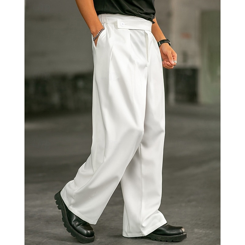 Men's Dress Pants Trousers Chinos Slacks Pocket Elastic Waist Plain Comfort Formal Party Work Fashion Classic Style White Micro-elastic4