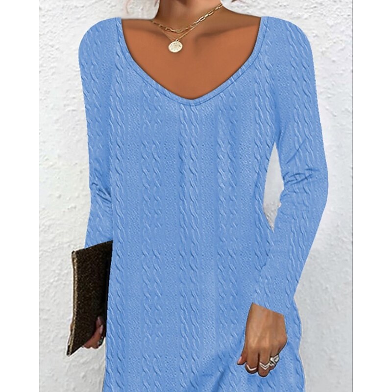 Women's Mini Dress Casual Dress Classic Modern Outdoor Vacation Holiday Regular Fit Plain Long Sleeve V Neck Pink Blue Fall3