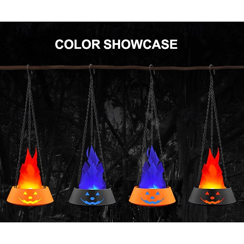 Pumpkin Fake Flame Light 3D Dynamic Fire Effect Flame Light LED Halloween Fire Light for Indoor/Outdoor Suspension or Desktop Decor  Spooky Party Prop & Atmosphere Lighting for Bar Stage Home3