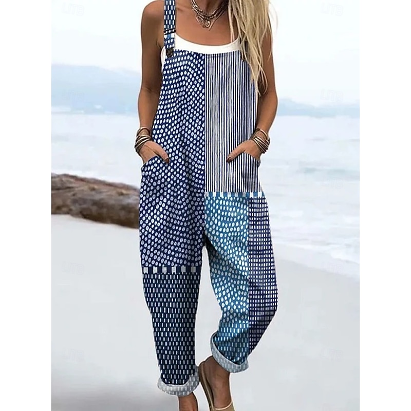 Women's Dungarees Active Floral Sleeveless Sleeveless Straight Square Neck Patchwork Pocket Vacation Daily Loose Fit Pink Blue Purple Summer3