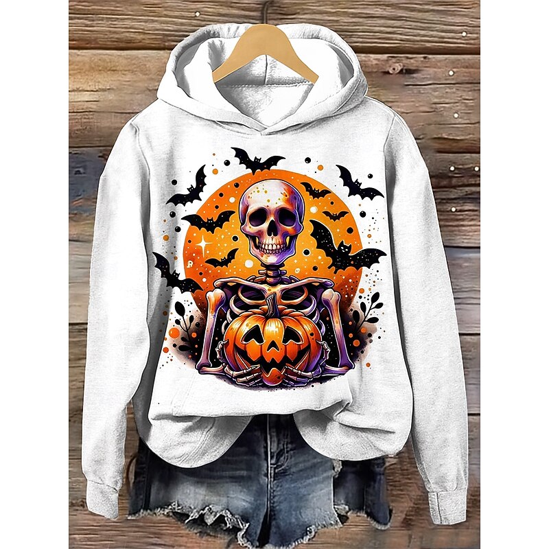 Halloween Women's Hoodie Pullover Sweatshirt Oversized Long Sleeve Casual Witch Graphic Fashion Print Hooded Regular Tops Street Dailywear Drawstring Print Black White Purple Orange Green Fall3