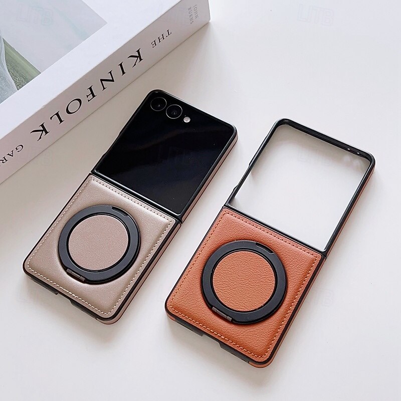 Phone Case For Samsung Galaxy Z Flip 7 Z Flip 6 Z Flip 5 Z Flip 4 Back Cover Magnetic Kickstand Shockproof Retro TPU PU Leather2