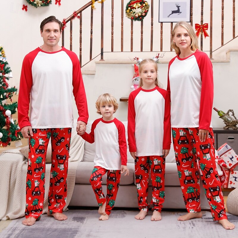 Family Pajamas Christmas Pattern Home Print Black White Wine Long Sleeve Adorable Matching Outfits2