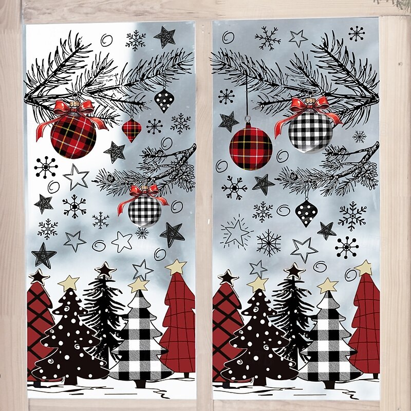 Christmas Window Clings Xmas Wall Sticker Holiday Decorations Multi Element Bells Christmas Tree Reusable Static Clings Non Adhesive Home Balcony Bedroom Festive Seasonal Decor Set4