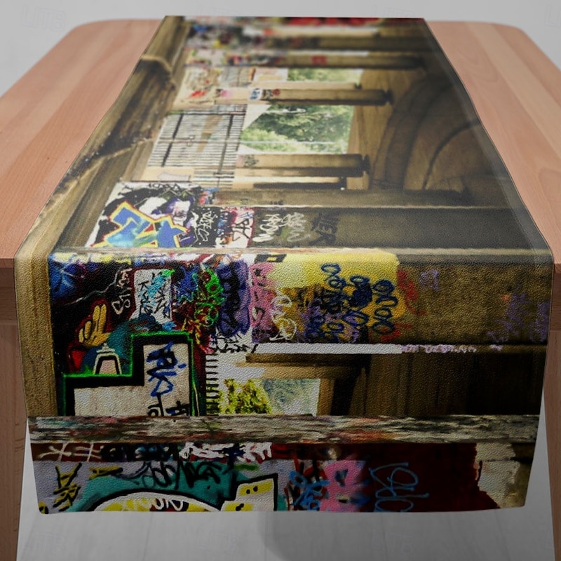 1 Pc Vintage Printed Table Runner – Rectangular Table Flag for Restaurant, Banquet, Outdoor Events, and Home Decoration3