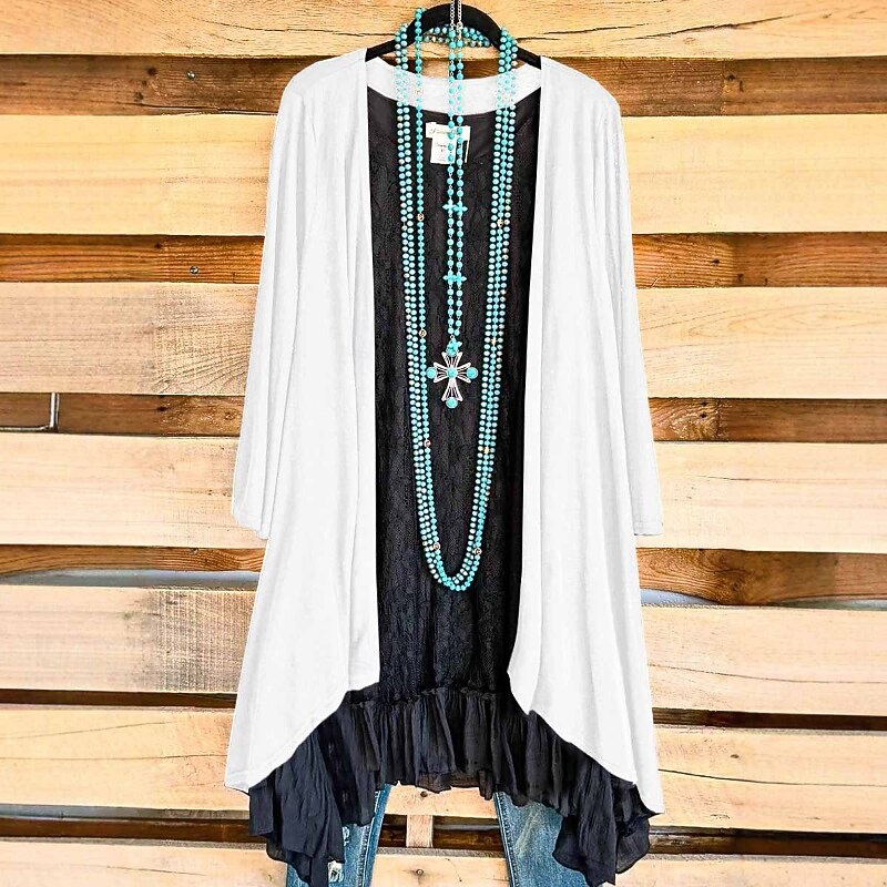 Women's Casual Jacket Comfortable Irregular Hem Casual Plain Going out Weekend Cardigan Regular V Neck Regular Fit Long Sleeve Outerwear Black White Dark Blue Fall2