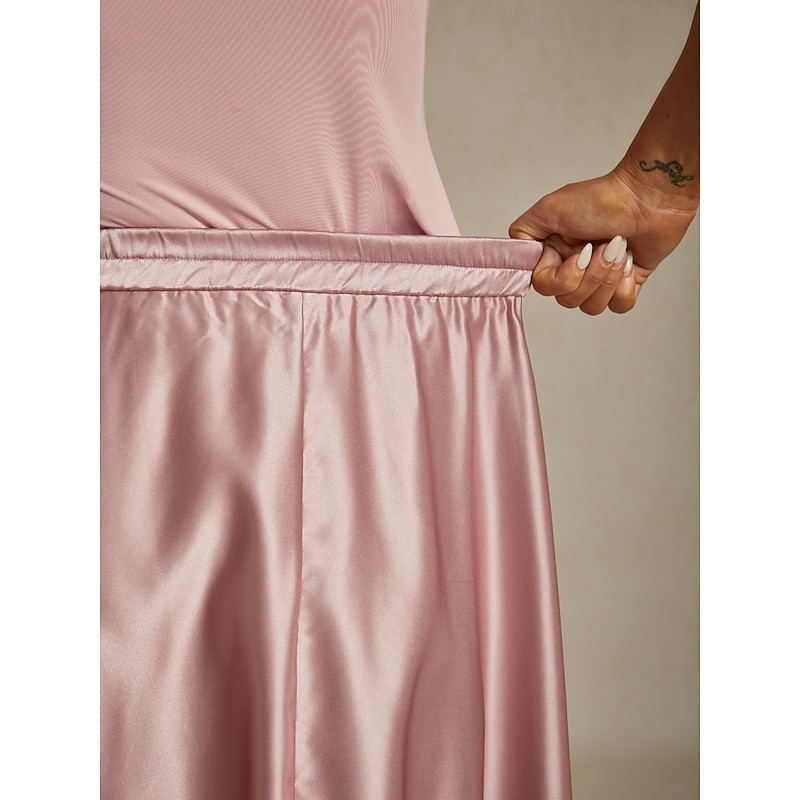 Women's Skirt Elegant Vintage Fashion Maxi Mid Waist Skirts Ruched Pleated Pocket Micro-elastic New Year Party Evening Wear Pink Spring Silk Like Satin4