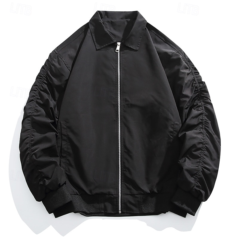 Men's Jacket Casual Jacket Outdoor Vacation Warm Zipper Pocket Fall Winter Plain Fashion Streetwear Standing Collar Regular Apricot Black Jacket2