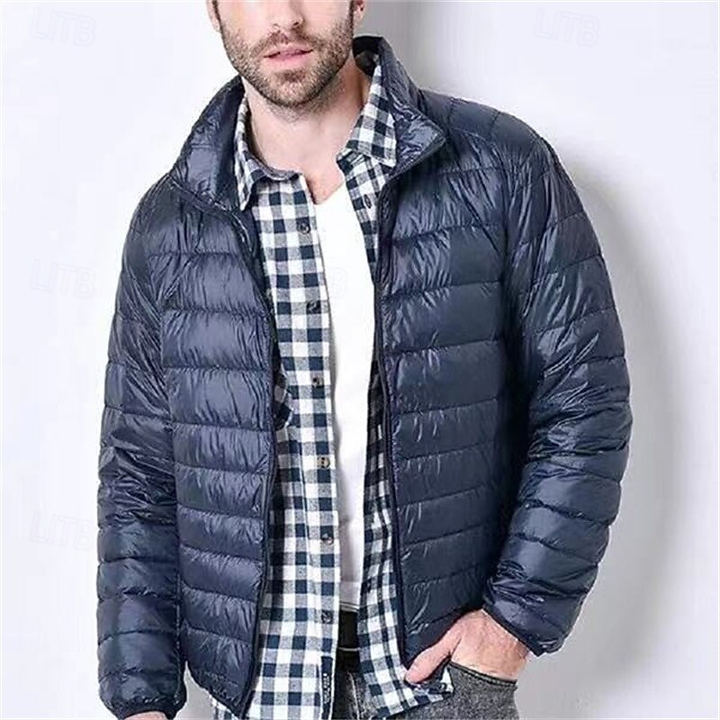 Men's Winter Coat Puffer Jacket Padded Jacket Pocket Polyster Vacation Daily Wear Date Regular Fashion Casual Comfortable Thermal Warm Winter Solid / Plain Color Wine Black Navy Blue Army Green4