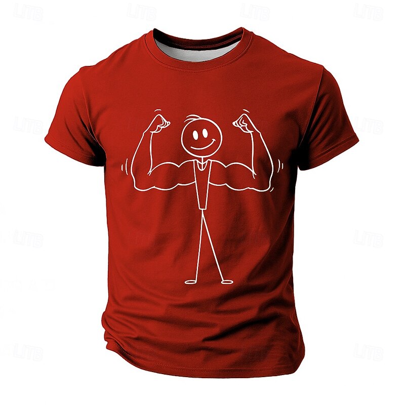 Men's Funny Gym Graphic T-Shirt | Stick Figure Muscle Flex Short Sleeve3