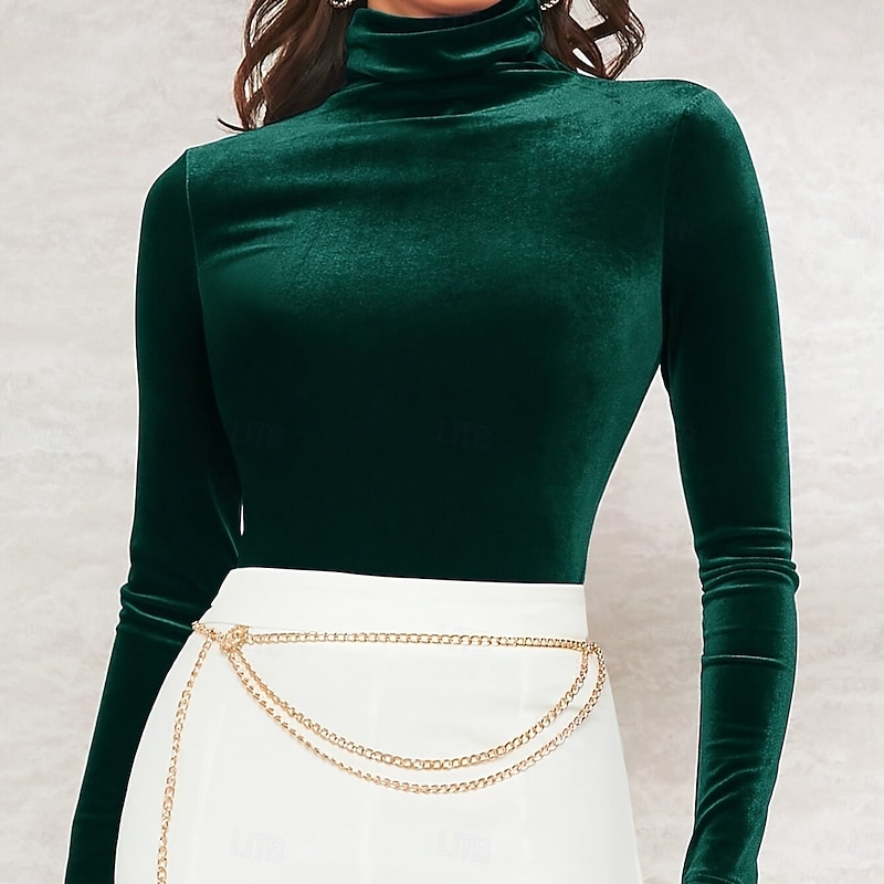 Women's Blouse Dressy Tops Tight Tops Solid Color Plain Elegant Party Stylish Long Sleeve High Neck Regular Tops Black Red Blue Green Spring Fall Winter Spring, Fall, Winter3