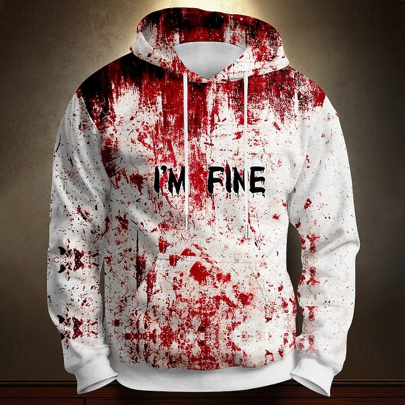 Halloween Men's Blood Splatter 3D Blood stains Hoodies Sweatshirt Punk Exaggerated Long Sleeve Crew Neck Club Streetwear White 1 White Drawstring Fall Winter Designer