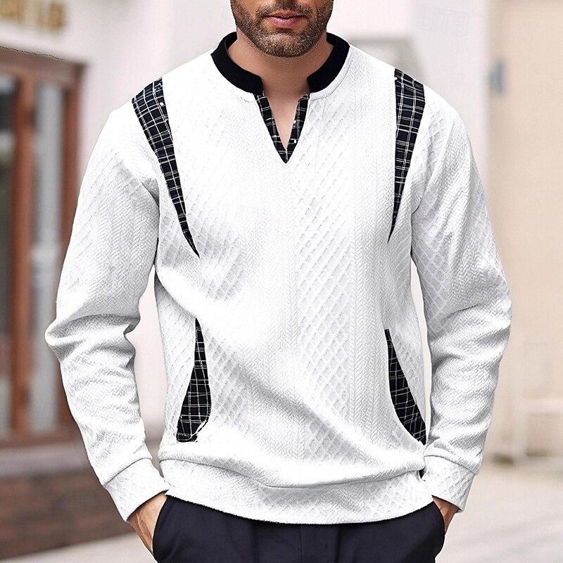 Men's Sweatshirt Pullover Hoodie Sweatshirt Pullover Black White Navy Blue Khaki Gray Round Neck Plain Patchwork Textured Sports & Outdoor Casual Daily Streetwear Cool Sportswear Spring &  Fall2