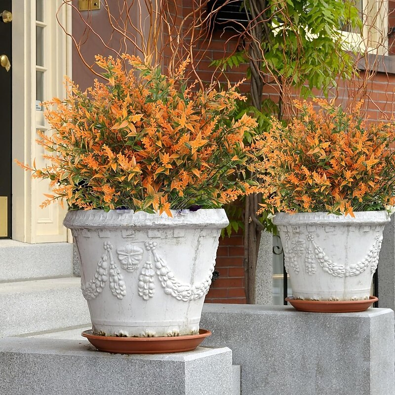 8 Bundles Fall Artificial Flowers – Outdoor UV Resistant, Non-Fading Autumn Plants for Outdoor Pots, Garden, Patio, Porch Decoration – Salmon Color3