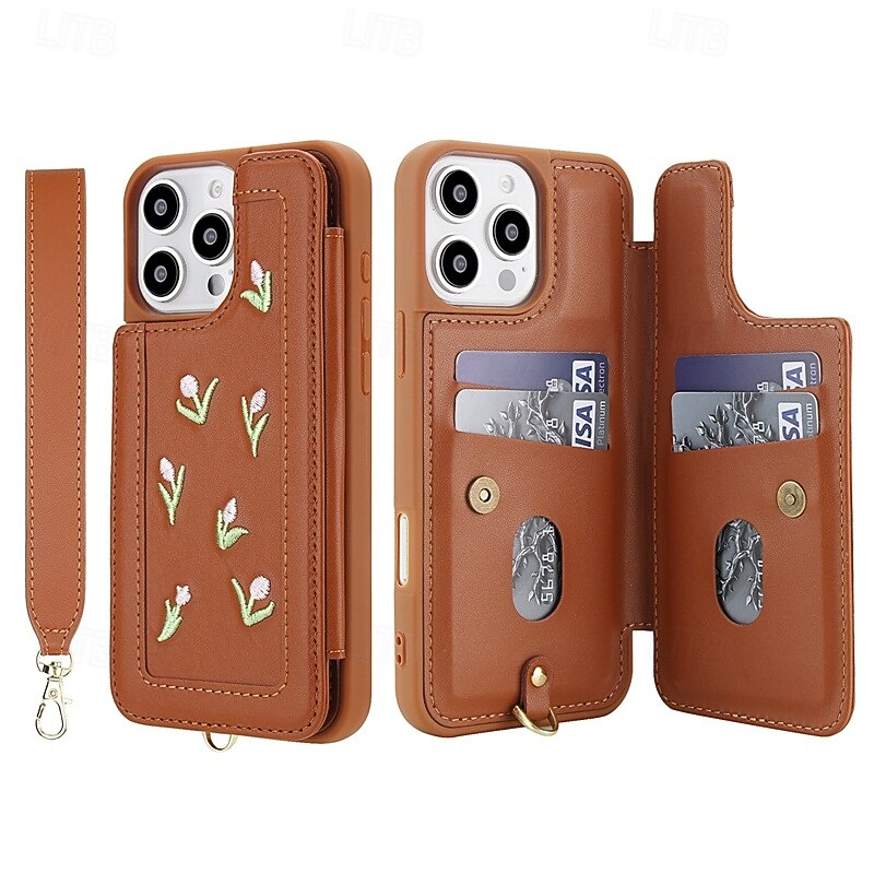 Phone Case For iPhone 16 15 14 Pro Max 13 Pro Max Back Cover with Lanyard Kickstand Card Slot Retro TPU PU Leather3