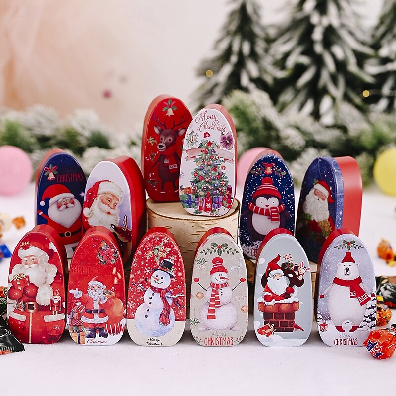 Christmas Cookie Tins with Lids for Gift Giving Xmas Tin Containers Boxed Cartoon Metal Candy Storage Box Holiday Cookie Biscuit Gift Box for Kids Festive Christmas Party Accessory