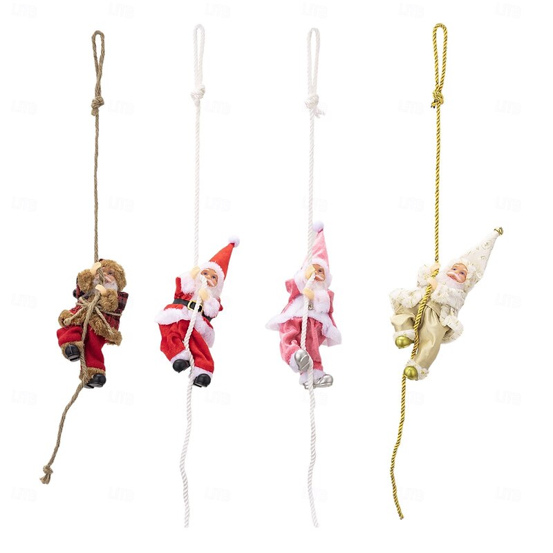 Christmas Climbing Santa Claus Ornament, Resin Santa Doll Hanging Decoration, Rope Climbing Santa Figurine for Xmas Tree, Wall, and Window Decor3