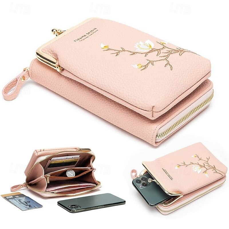 Women Sling Cross-Body Wallet with Mobile Cell Phone Holder Stylish Embroidered Mini Shoulder Bag Multifunctional Ladies Purse Casual Fashion Small Crossbody Handbag for Daily Use3