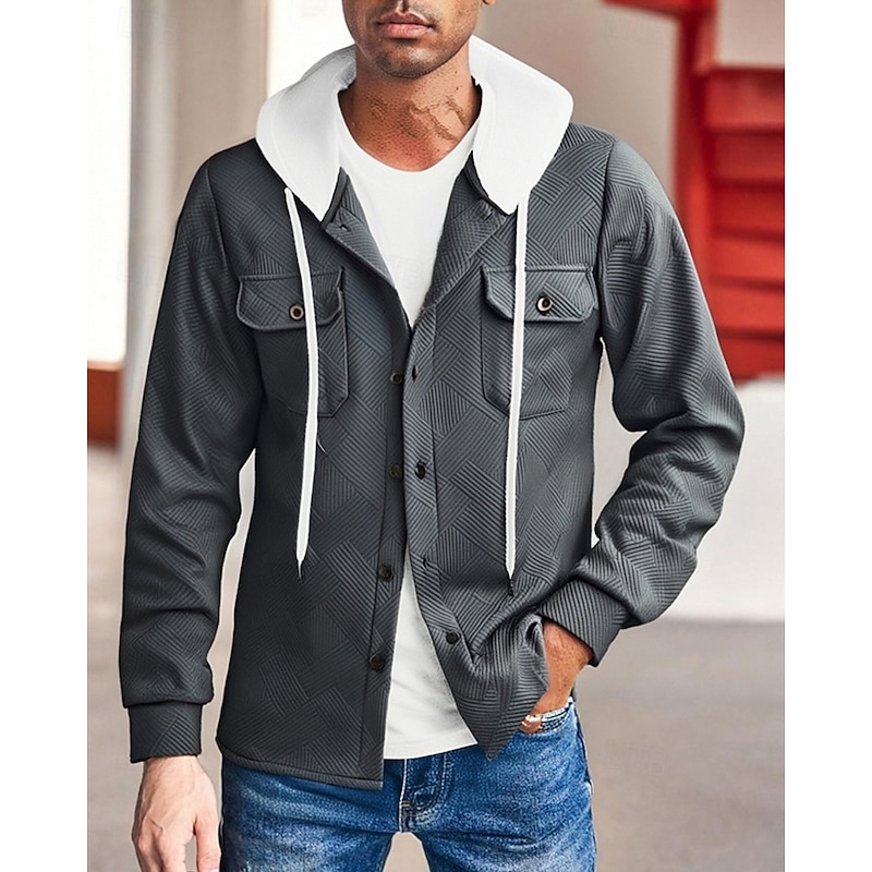 Men's Hoodie Button Up Hoodie Black White Navy Blue Khaki Gray Hooded Color Block Drawstring Pocket Sports & Outdoor Daily Holiday Polyester Streetwear Basic Casual Spring Fall Clothing Apparel2