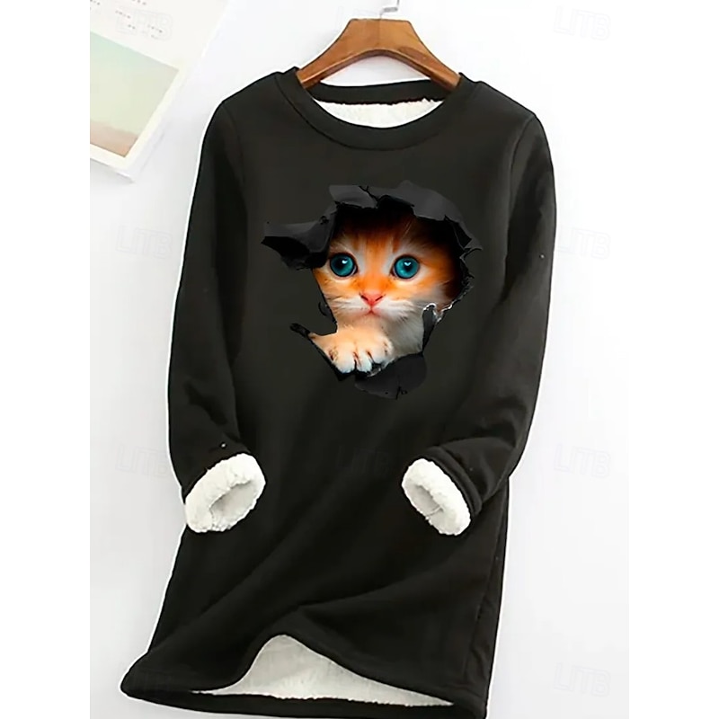 Women's Pullover Sweatshirt Animal Letter Casual Comfrt Long Sleeve Crew Neck Regular Tops Street Dailywear Print Black Pink Blue Gray Fall Winter4