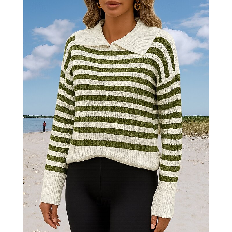 Women's Pullover Sweatshirt Casual Tops Long Sleeve Top Casual Athleisure Fall Stripes Outdoor Travel Sports Sportswear Activewear Black White Army Green4