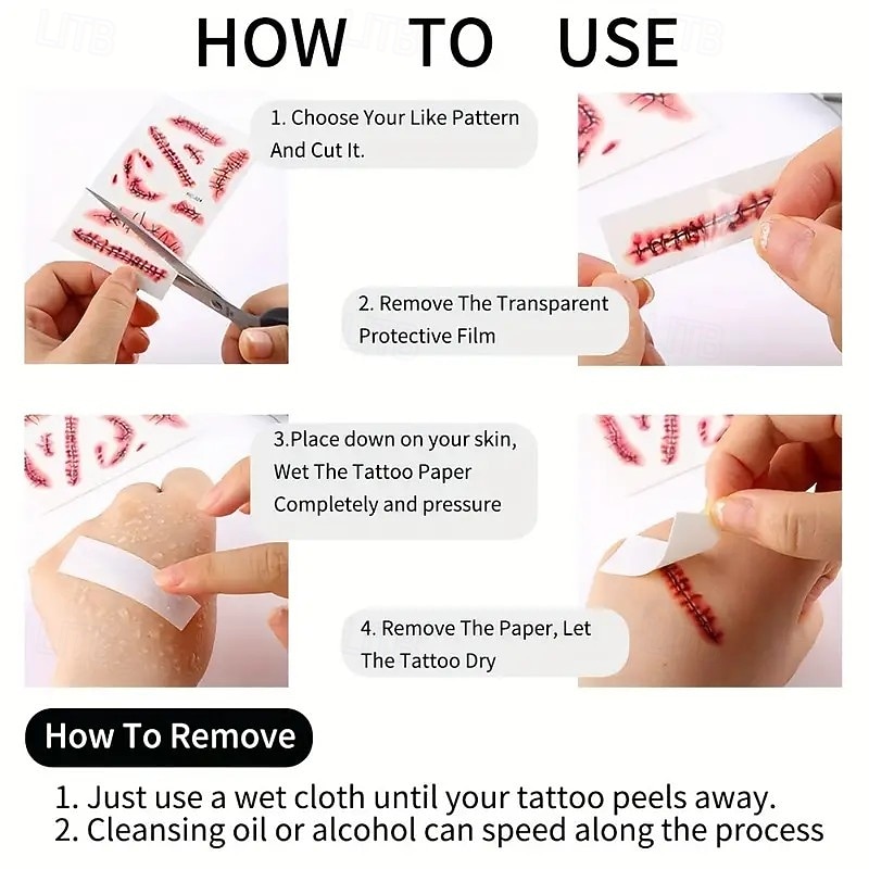 30PCS Halloween Prank Makeup Temporary Tattoos, 3D Fake Scars for Adults, Realistic Bloody Wound Designs for Face and Body, Perfect for Horror Cosplay, Costume Parties, and Pranks2