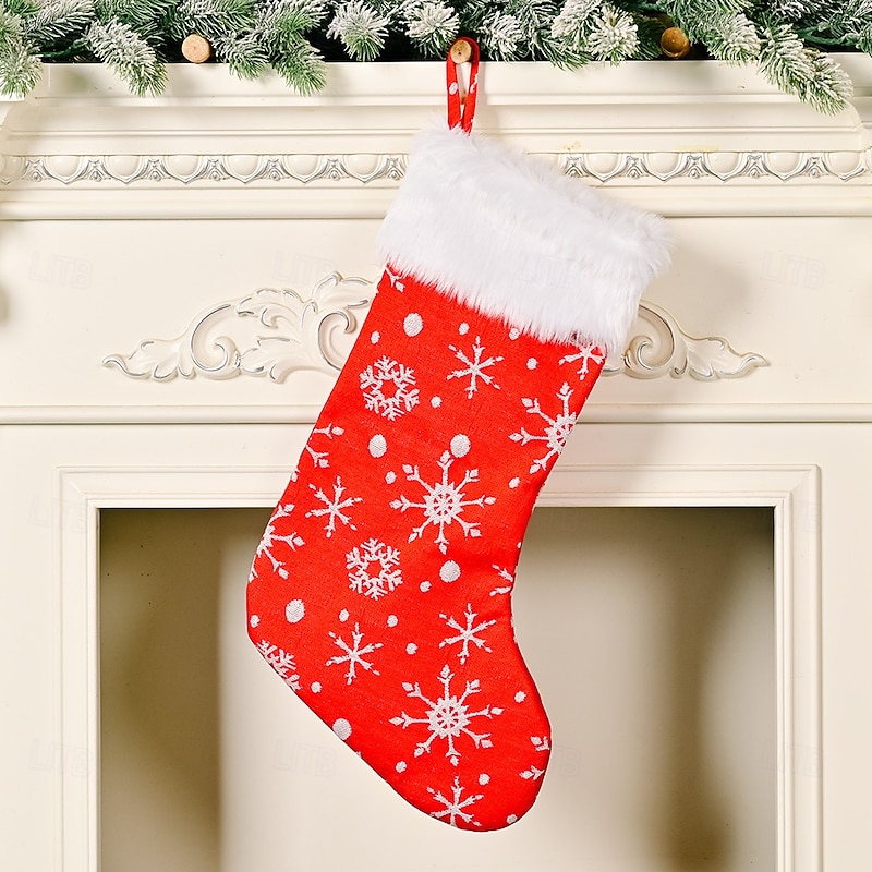 Christmas Stocking Embroidered Snowflake Design White Fur Trim Red Holiday Sock for Christmas Scene Decoration Home Fireplace Festive Party Seasonal Gift Bag Accessory3