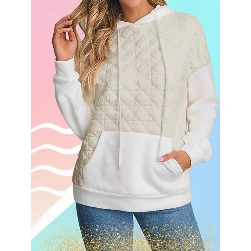 Women's Texture Sweatshirt Waffle Sweatshirt  Pullover Hoodie Sweatshirt Color Block Streetwear Casual Long Sleeve Hooded Regular Tops Street Holiday Going out Pocket White Light Green Winter