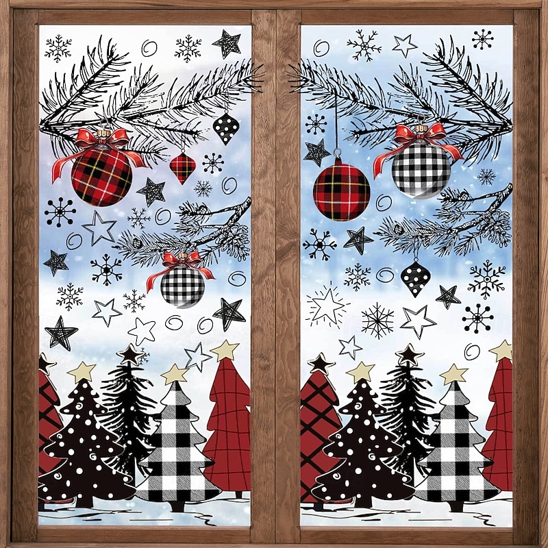 Christmas Window Clings Xmas Wall Sticker Holiday Decorations Multi Element Bells Christmas Tree Reusable Static Clings Non Adhesive Home Balcony Bedroom Festive Seasonal Decor Set