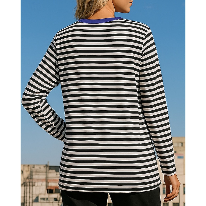 Women's Pullover Sweatshirt Casual Tops Long Sleeve Top Athleisure Fall V Neck Stripes Fashion Outdoor Travel Sportswear Activewear Black Pink Red2