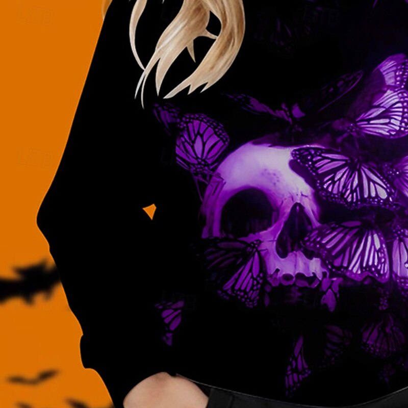 Halloween Girls' 3D Skull Hoodie Long Sleeve Fall Winter Fashion Adorable Basic Kids 4-12 Years Hooded Outdoor Casual Daily Regular Fit3